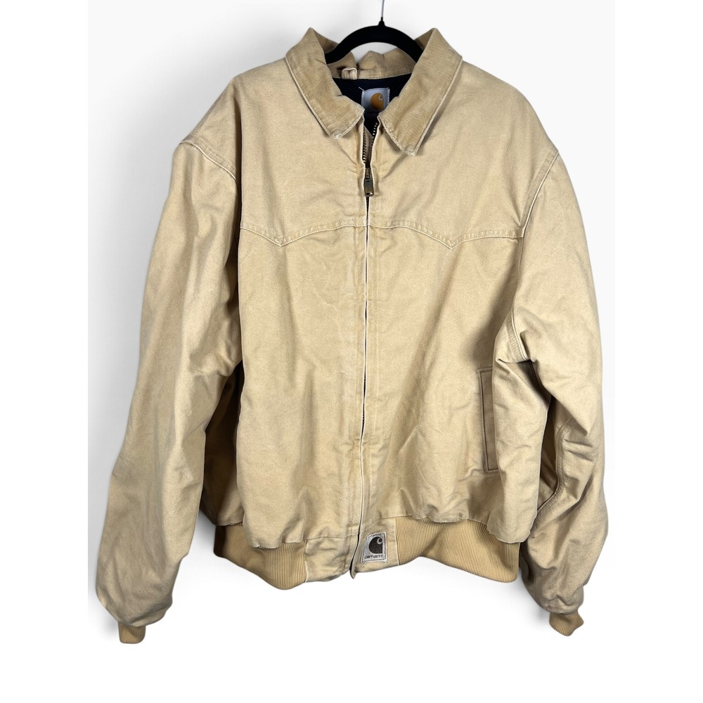 Vintage Carhartt‎ J14 Beige Santa Fe Mens Size Large Quilt Lined Zip Up Workwear